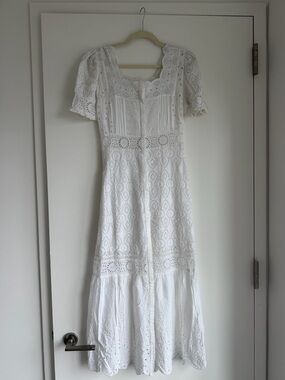 chinese dress ladies Love Shack Fancy Elizabella Dress in Creme De Macaron main image 1